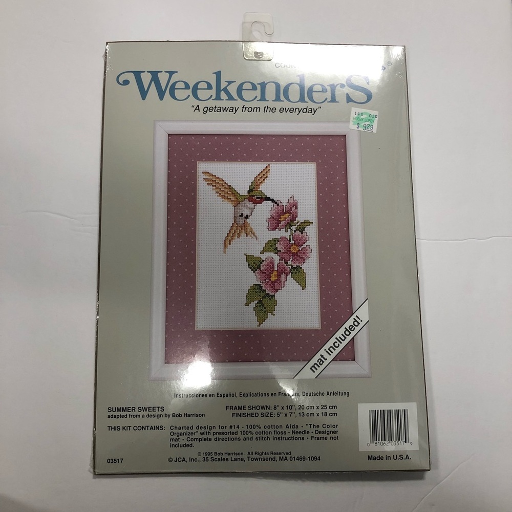 Weekenders Summer Sweets JCA Counted Cross Stitch Kit NIP  Hummingbird Mat 03517